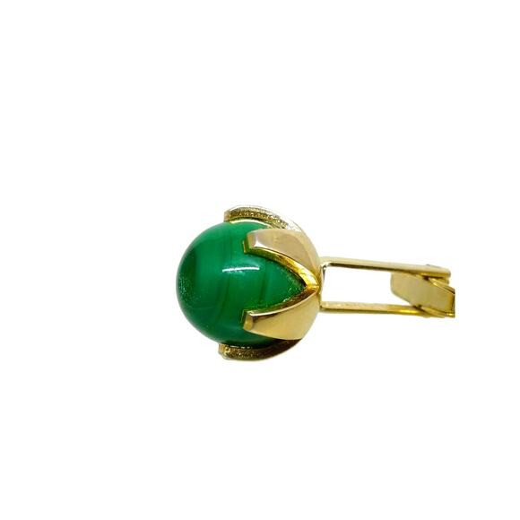 Retro Green Glass Ball Cufflinks Tie Bar Clasp Sarah Coventry Gold Tone Clip - Picture 9 of 9